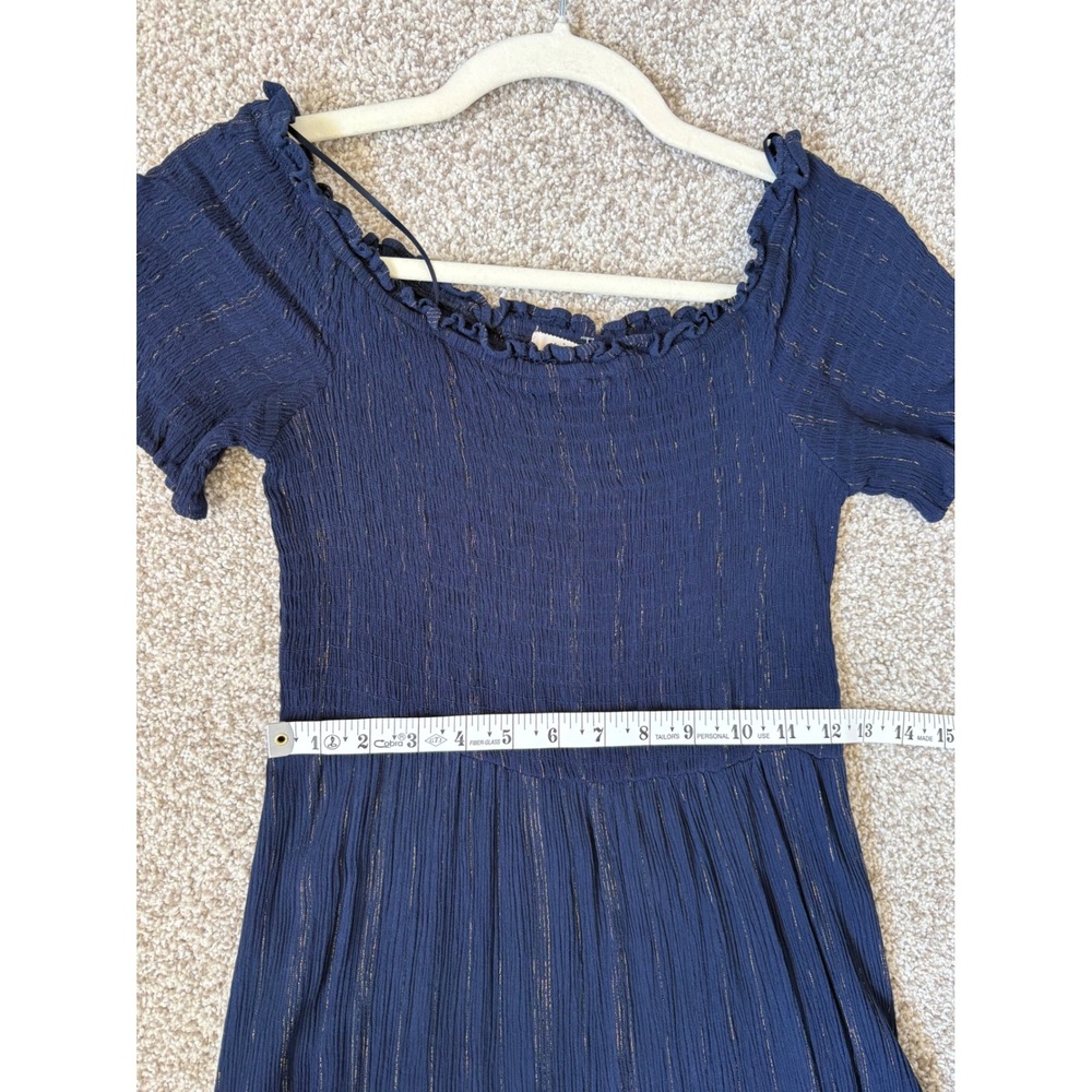Mi Ami Navy Romantic Parisian Gold Metallic Pinstripe Smocked High Low Maxi‎ L - Picture 6 of 10